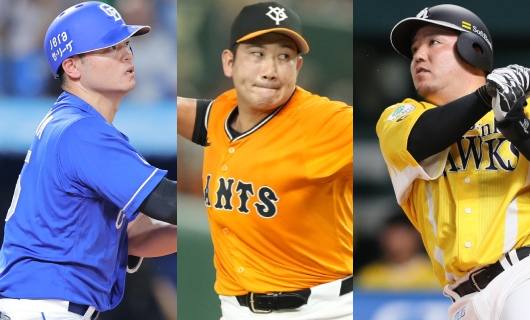 （左から）中日・細川成也、巨人・菅野智之、ソフトバンク・山川穂高