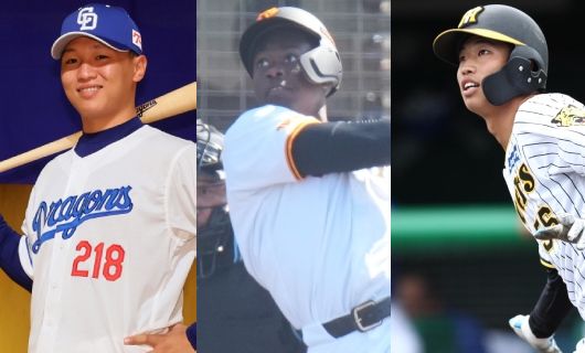 (左から)中日・川上理偉、巨人、フリアン・ティマ、阪神・百崎蒼生