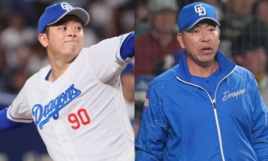 （左から）中日・松山晋也、井上一樹監督