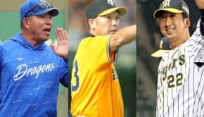 （左から）中日・井上一樹、巨人・阿部慎之助、阪神・藤川球児