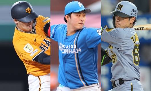 (左から)巨人・増田陸、日本ハム・柳川大晟、阪神・髙寺望夢