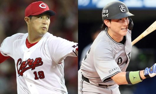 （左から）野村祐輔、巨人・小林誠司