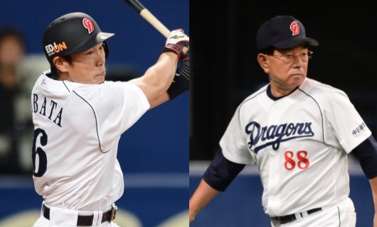 （左から）中日・井端弘和、高木守道監督