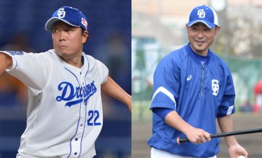 （左から）中日・大野雄大、朝倉健太コーチ