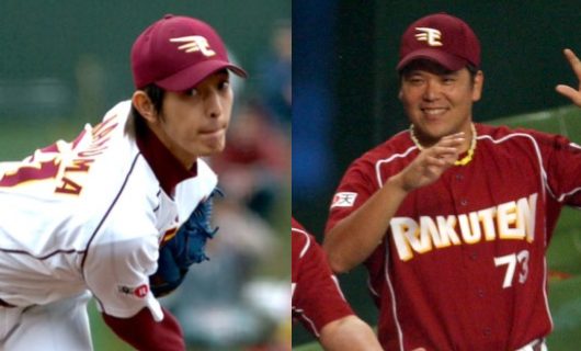 （左から）楽天・岩隈久志、野村克則コーチ