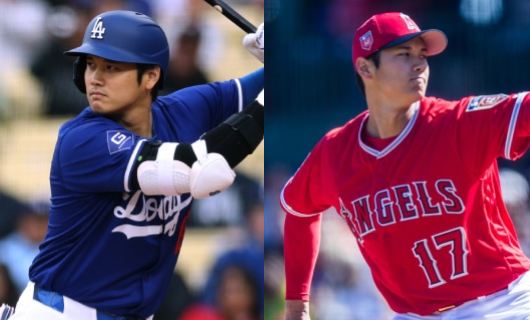 （左から）ドジャース・大谷翔平、エンゼルス・大谷翔平