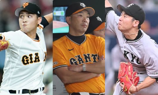 （左から）巨人・髙橋優貴、阿部慎之助監督、近藤大亮