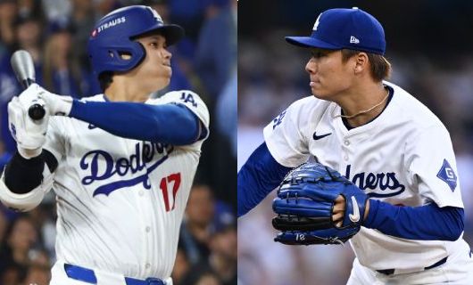 ロサンゼルス・ドジャースの大谷翔平（左）と山本由伸