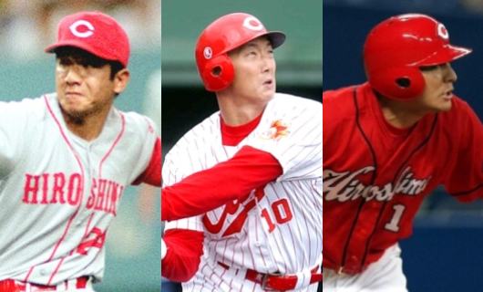 （左から）大野豊、金本知憲、前田智徳