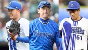 （左から）DeNA・石田裕太郎、三浦大輔監督、蝦名達夫