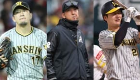 （左から）阪神・岩貞祐太、藤川球児