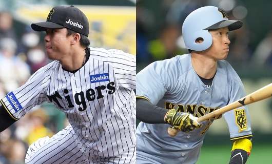 （左から）阪神・村上頌樹、近本光司