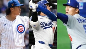 （左から）シカゴ・カブスの今永昇太、ロサンゼルス・ドジャースの大谷翔平、山本由伸