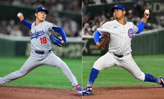 東京ドームでの開幕戦で投げ合うロサンゼルス・ドジャースの山本由伸投手とシカゴ・カブスの今永昇太投手