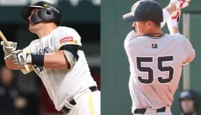 福岡ソフトバンクホークスのリチャード（左）と与毛利ジャイアンツの秋広優人
