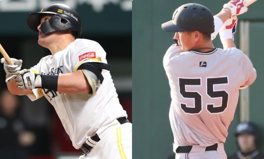 福岡ソフトバンクホークスのリチャード(左)と与毛利ジャイアンツの秋広優人