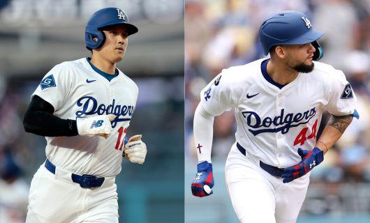 ロサンゼルス・ドジャースの大谷翔平選手とアンディ・パヘス外野手
