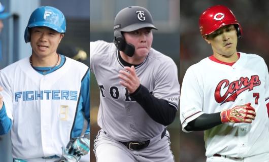 （左から）中島卓也、岡田悠希、堂林翔太