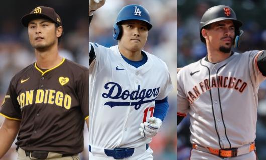 （左から）ダルビッシュ、大谷、アダメス